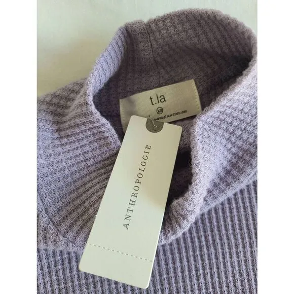 Anthropologie T.la Cardigan Sweater Womens XS Purple Waffle Knit Thermal Casual