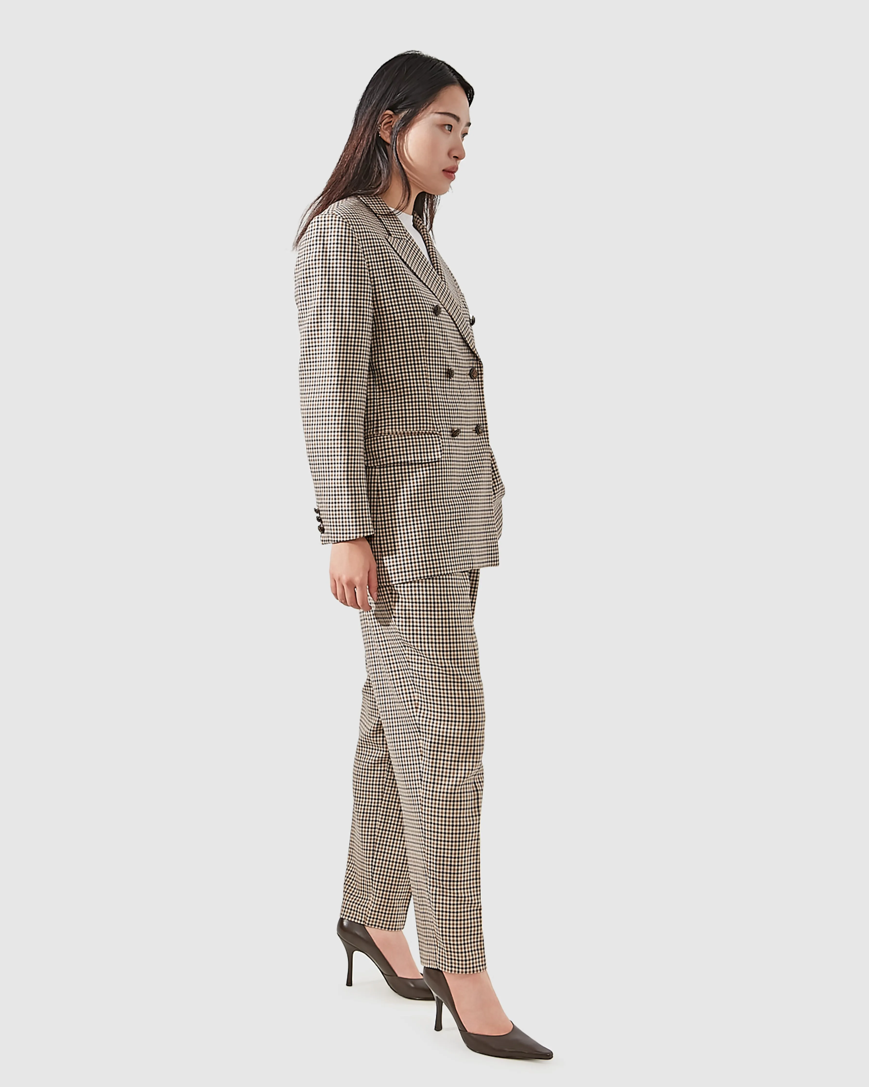 Aquascutum Beige Houndstooth Double Breast Blazer - 8