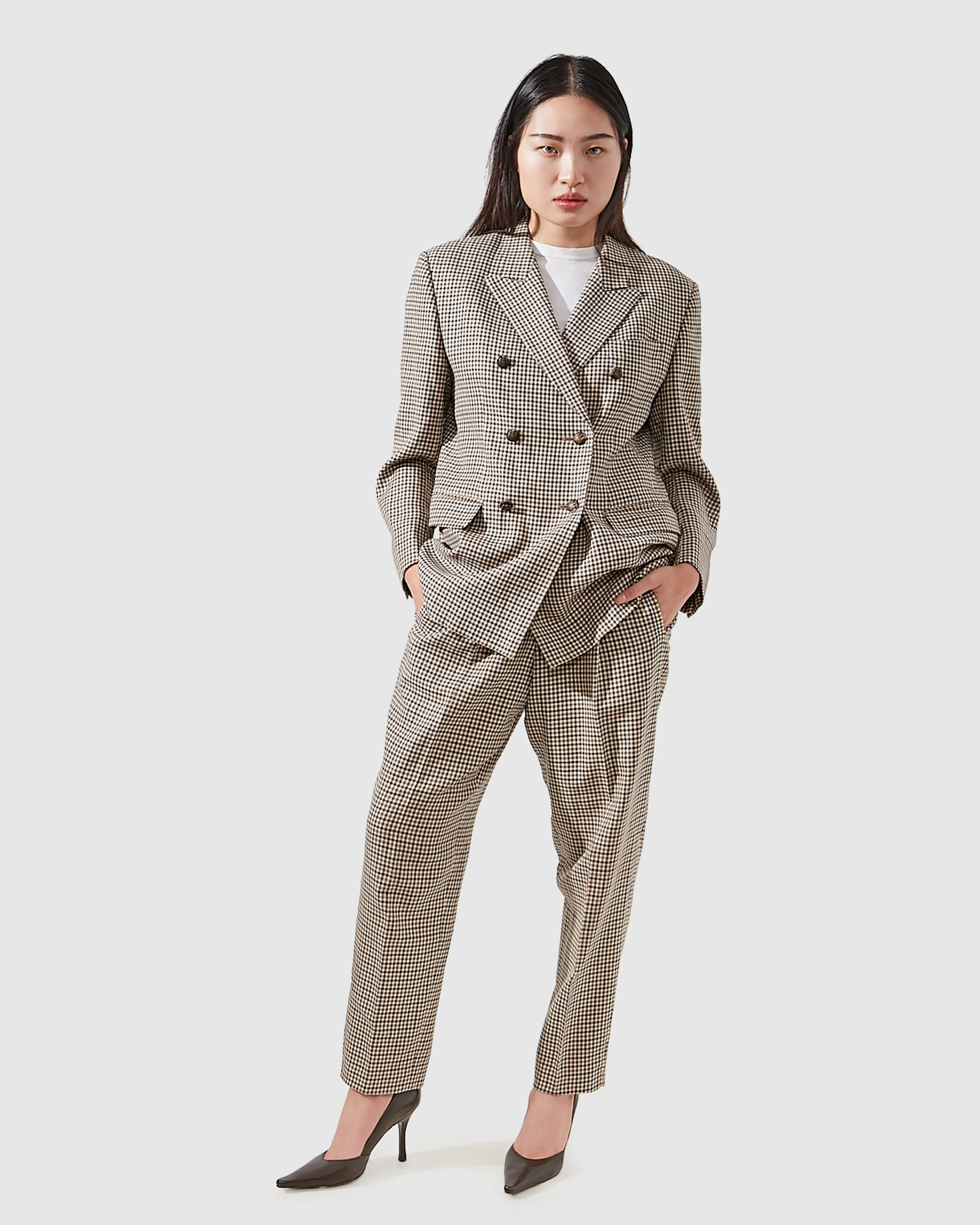 Aquascutum Beige Houndstooth Double Breast Blazer - 8