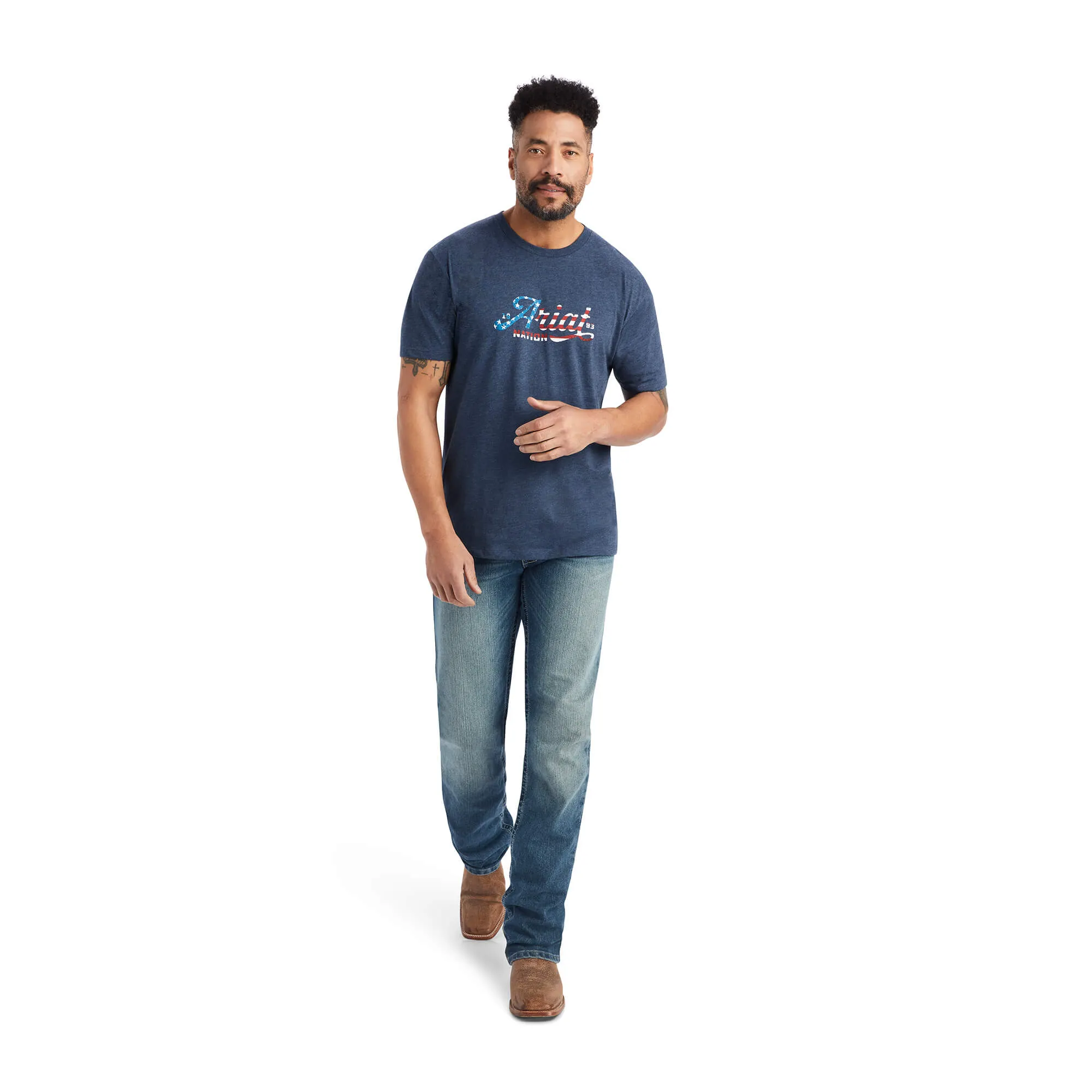 Ariat Mens Script Flag SS Tee Navy Heather