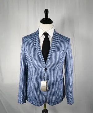 ARMANI COLLEZIONI - Blue & Navy Plaid Check Ultra Light Linen Blazer - 40R