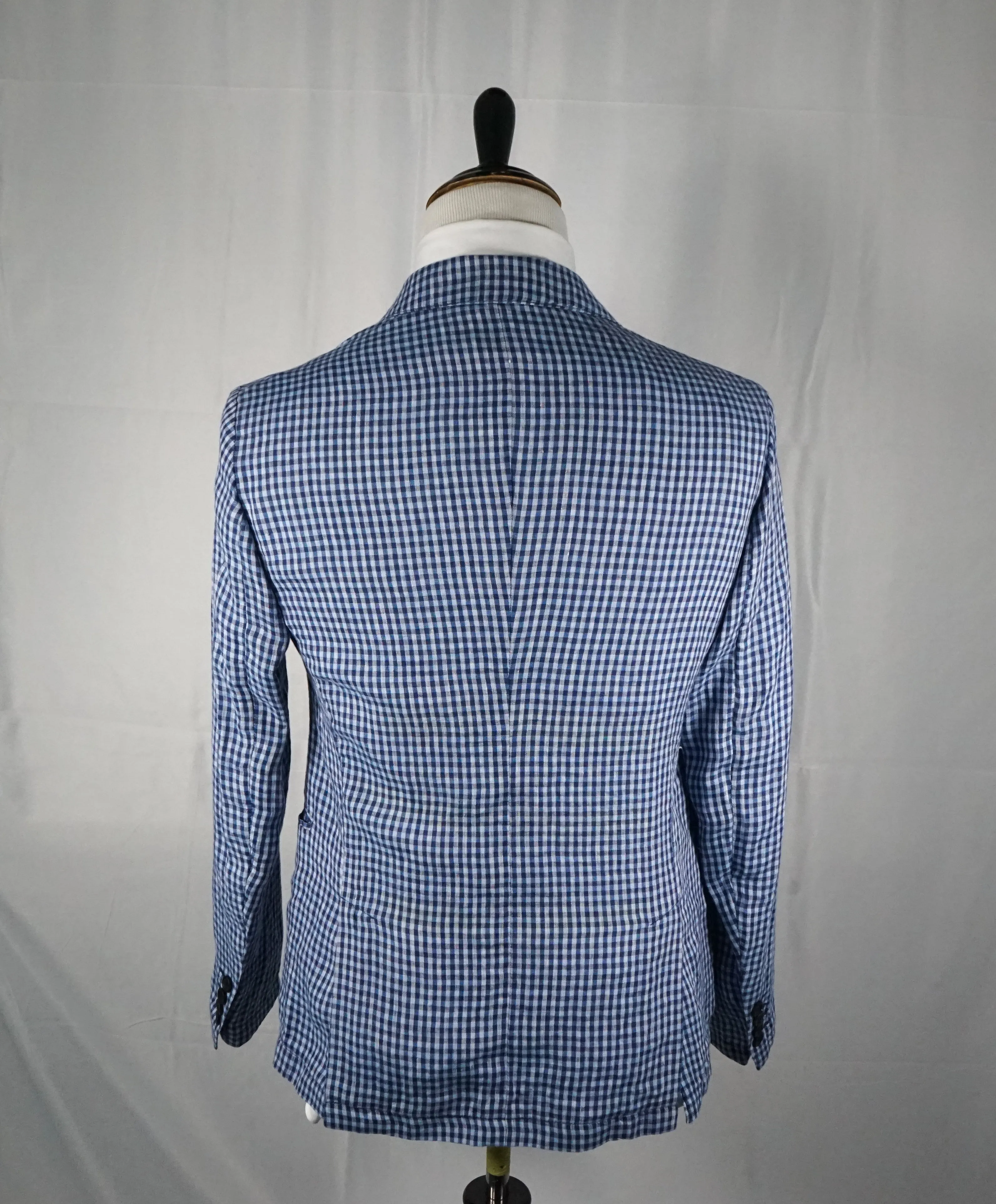 ARMANI COLLEZIONI - Blue & Navy Plaid Check Ultra Light Linen Blazer - 40R