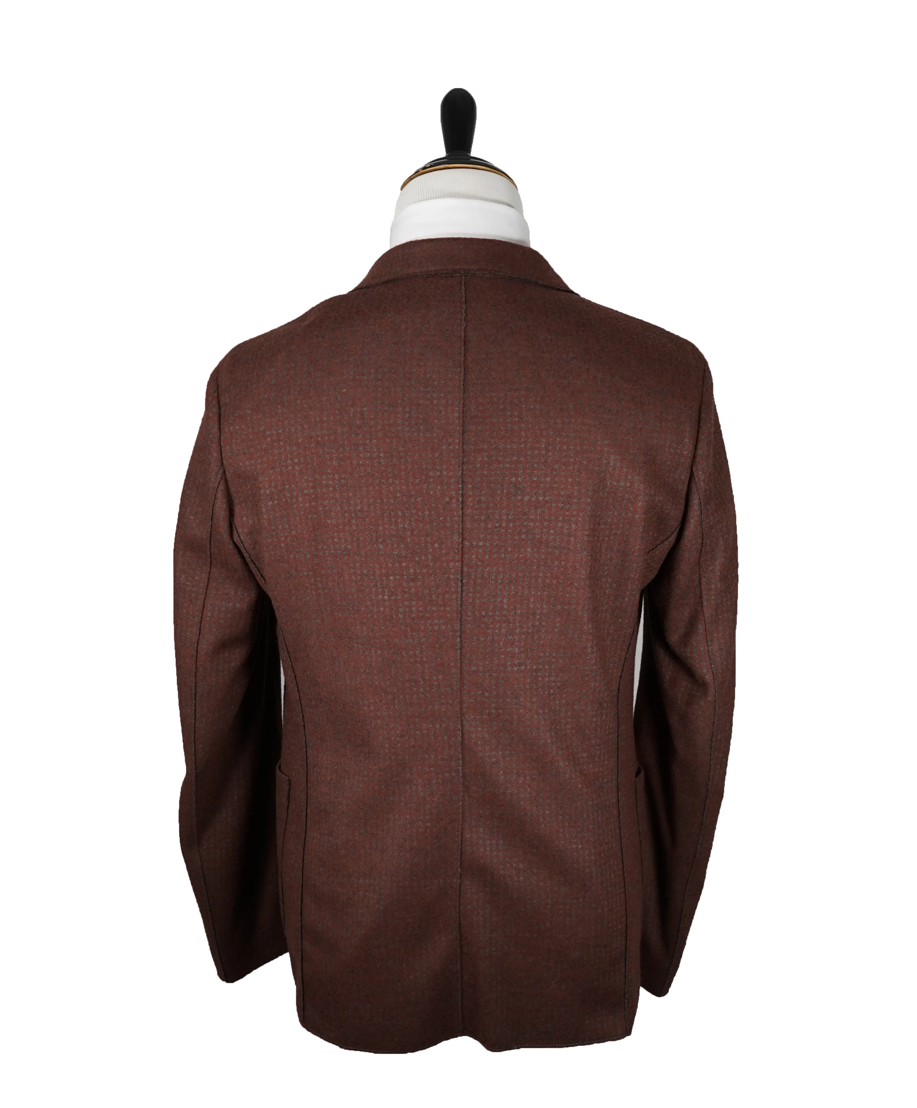 ARMANI COLLEZIONI - Unlined Burgundy & Gray Microcheck Blazer - 42R