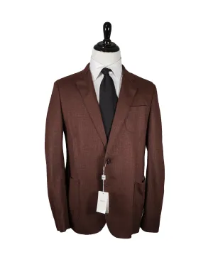 ARMANI COLLEZIONI - Unlined Burgundy & Gray Microcheck Blazer - 42R