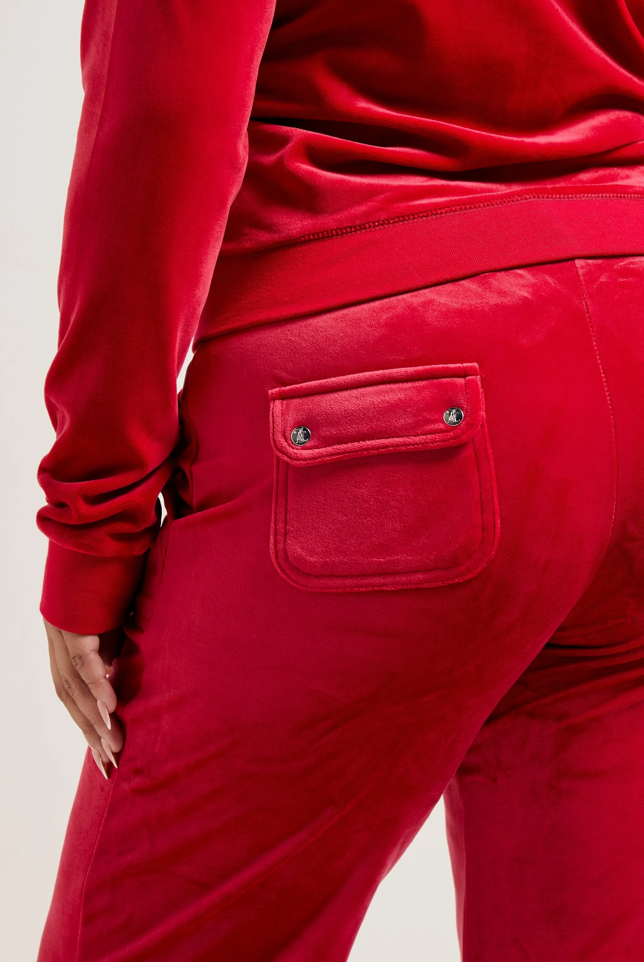 ASTOR RED LOW RISE FLARE CLASSIC VELOUR TRACK PANT