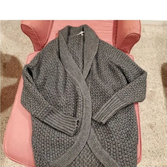 Athleta Saturday Wool Yak Chunky Soft Open Cardigan Sweater Dark Gray S