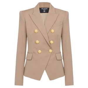 Balmain Tan Double-Breasted Wool Blazer