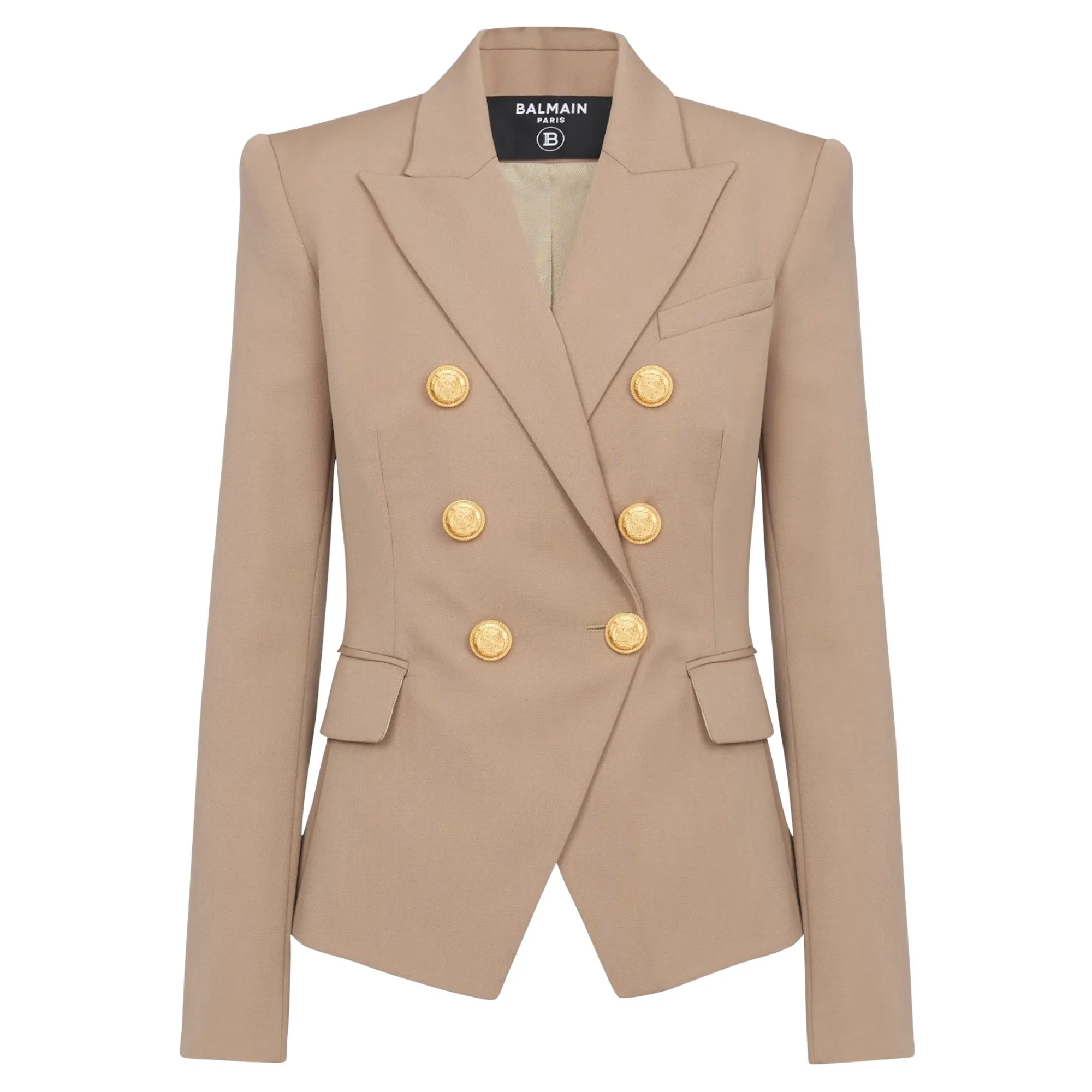 Balmain Tan Double-Breasted Wool Blazer