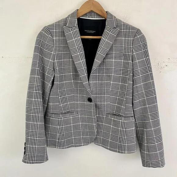 BANANA REPUBLIC black and white classic fit plaid blazer