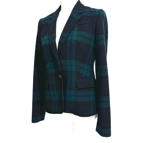 Banana Republic Blackwatch Tartan Plaid Wool Blend Blazer. Size 4