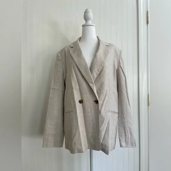 BANANA REPUBLIC Linen-Blend Double Breasted Blazer in Flax Size 14