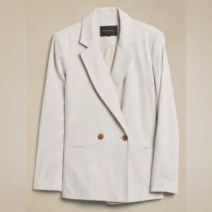 BANANA REPUBLIC Linen-Blend Double Breasted Blazer in Flax Size 14