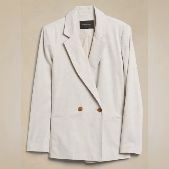 BANANA REPUBLIC Linen-Blend Double Breasted Blazer in Flax Size 14