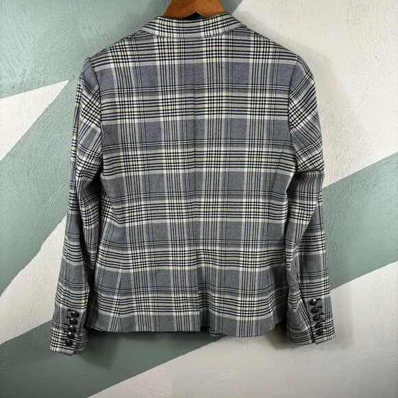 Banana Republic Women's Size 2 Gray Double Breasted Plaid Cadet Blazer Jacket