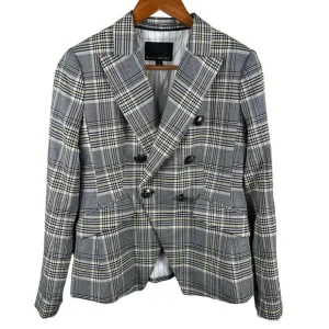 Banana Republic Women's Size 2 Gray Double Breasted Plaid Cadet Blazer Jacket