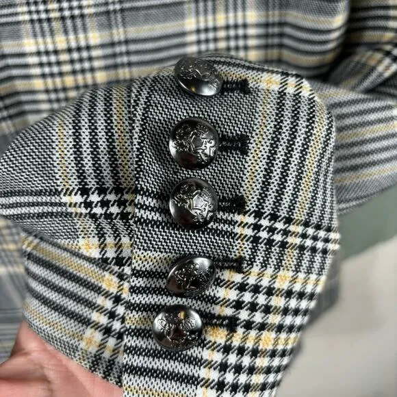Banana Republic Women's Size 2 Gray Double Breasted Plaid Cadet Blazer Jacket