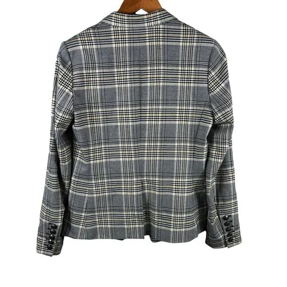 Banana Republic Women's Size 2 Gray Double Breasted Plaid Cadet Blazer Jacket
