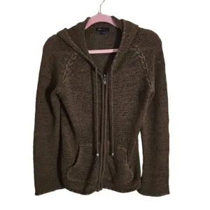 BCBGMAXAZRIA Brown Full Zip Hooded Cardigan Sweater Size L