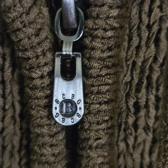 BCBGMAXAZRIA Brown Full Zip Hooded Cardigan Sweater Size L