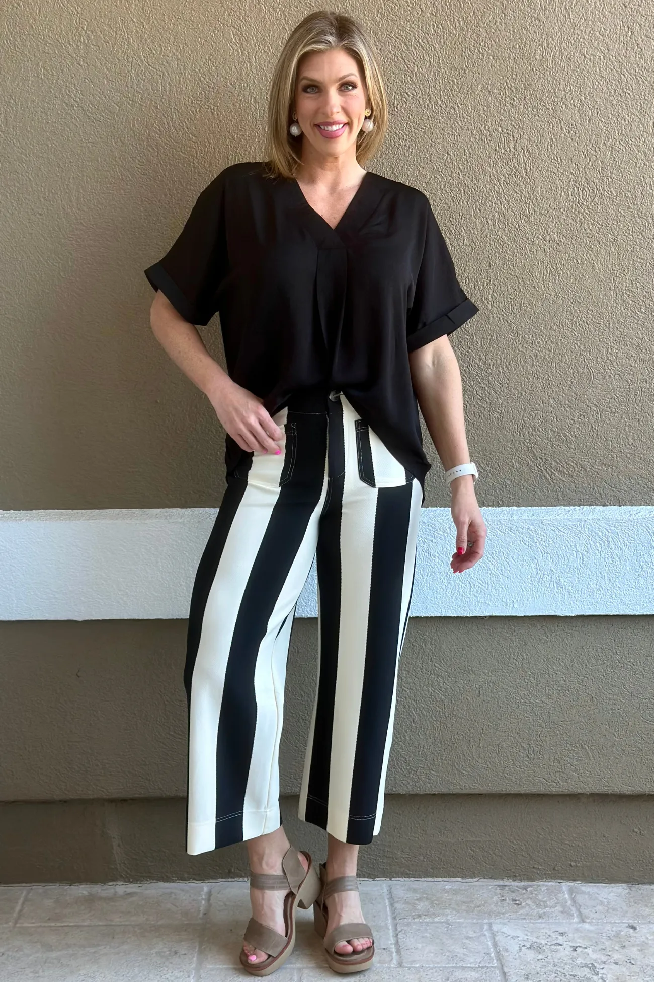 Be Bold Striped Black Cropped Pant