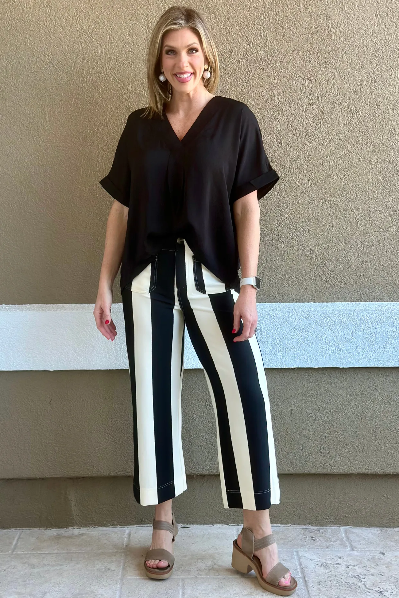 Be Bold Striped Black Cropped Pant