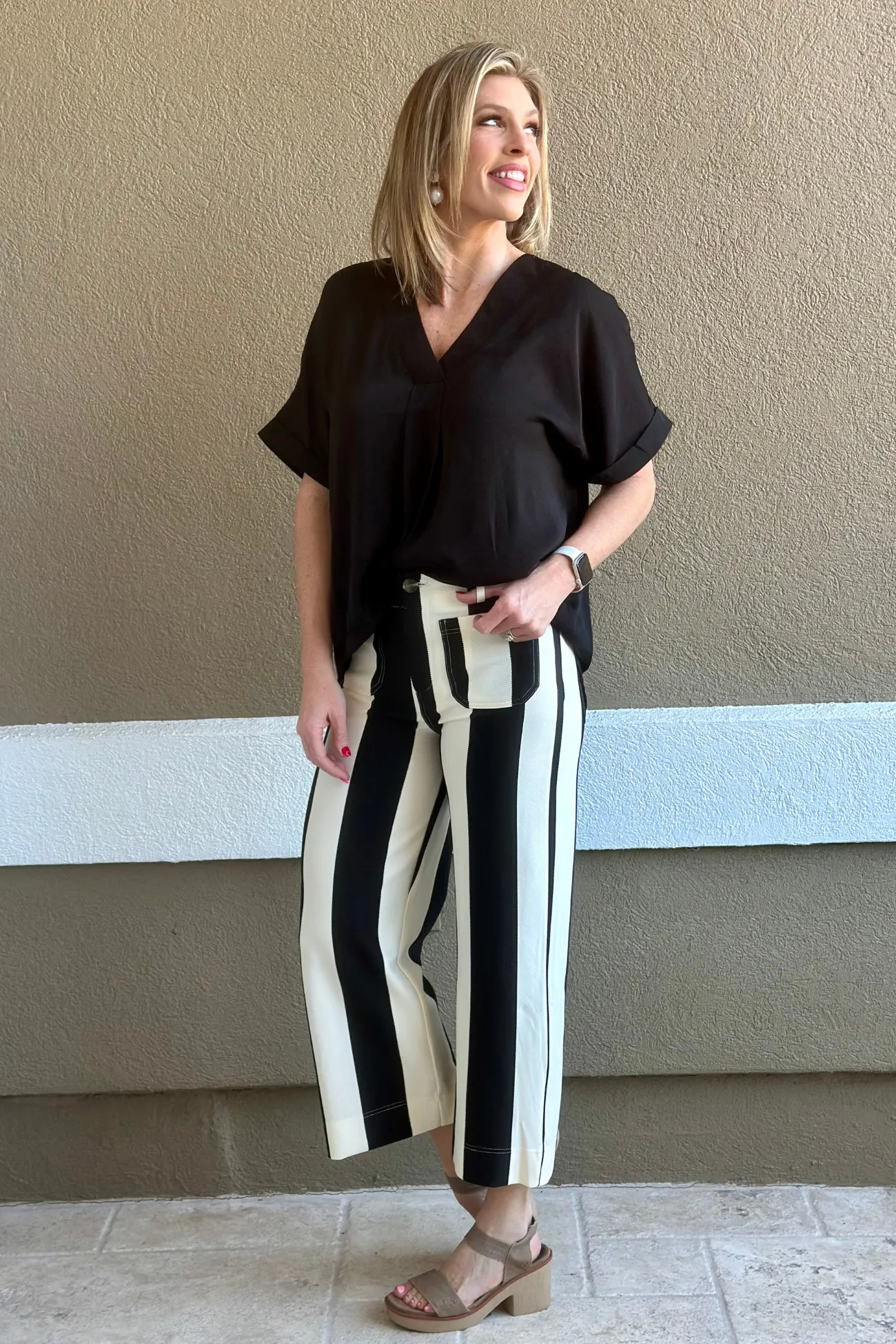 Be Bold Striped Black Cropped Pant