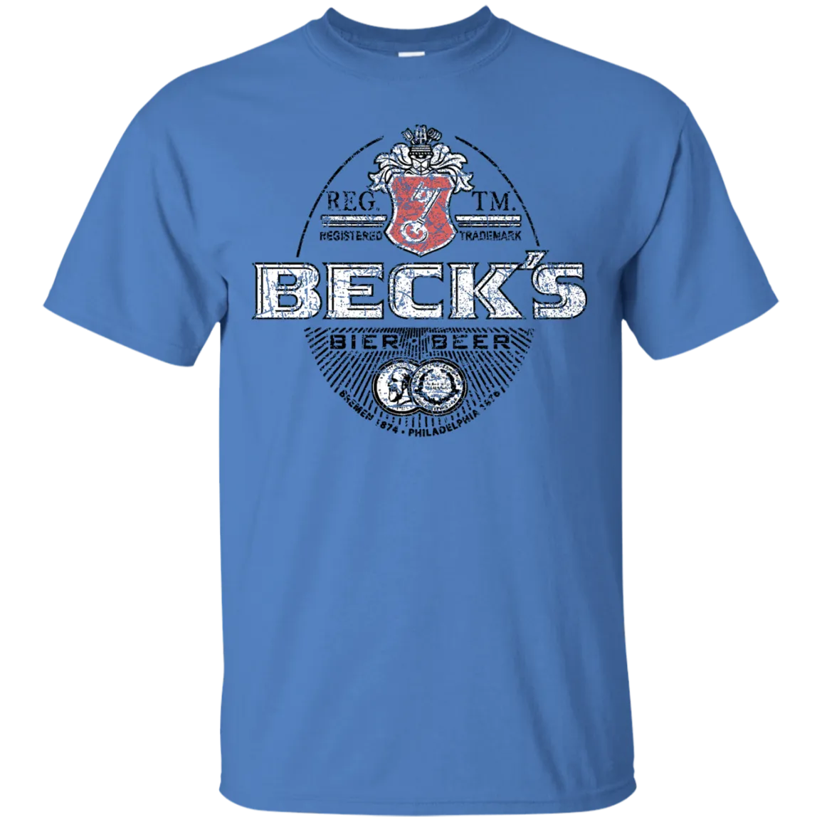 Becks Beer T-Shirt Custom Designed Color Worn Label Pattern