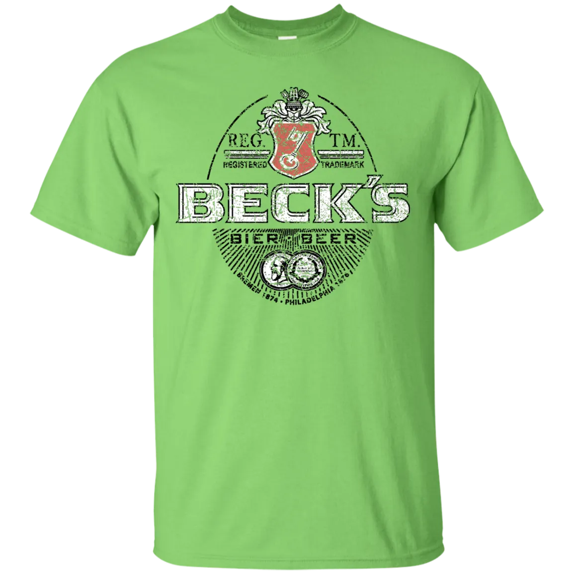 Becks Beer T-Shirt Custom Designed Color Worn Label Pattern