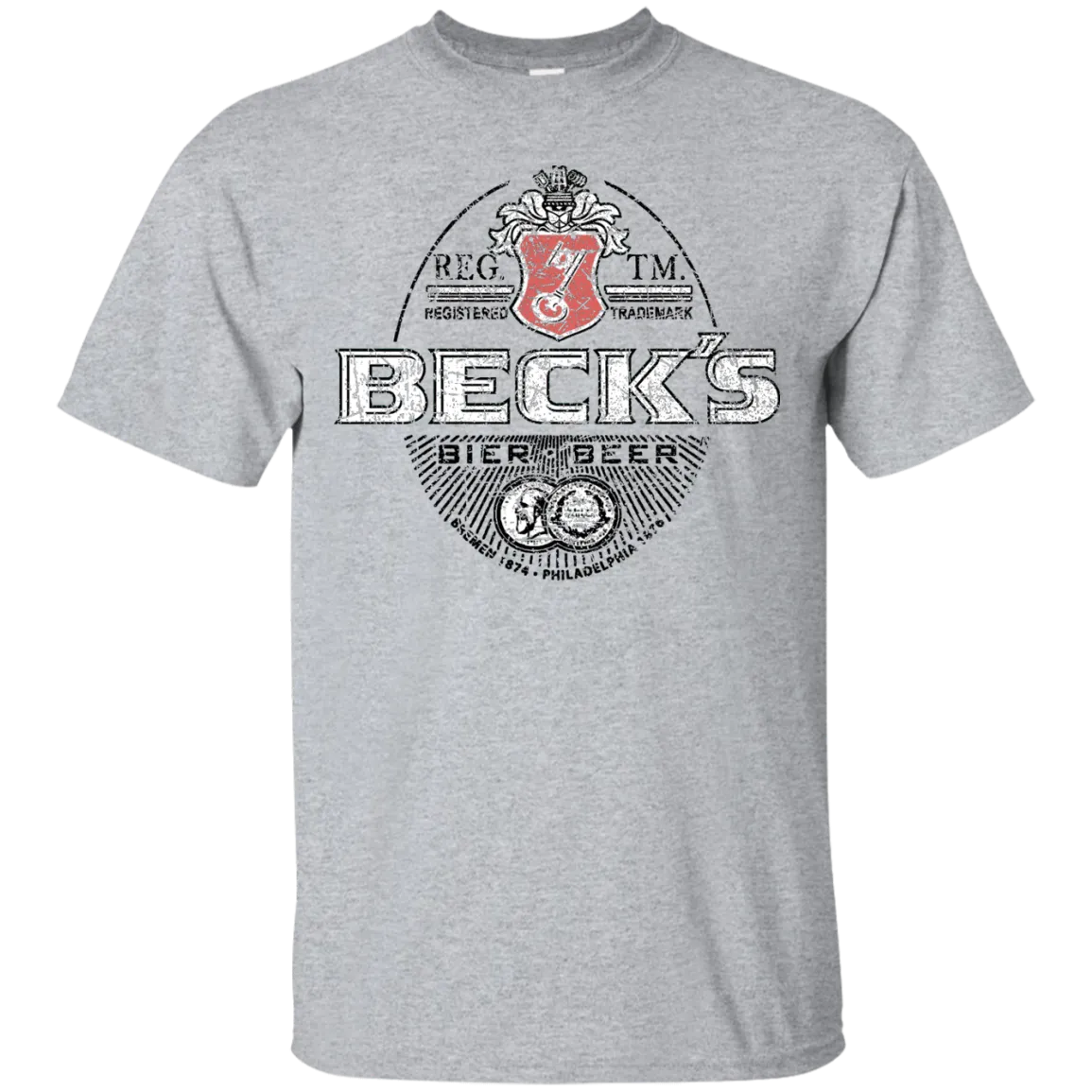 Becks Beer T-Shirt Custom Designed Color Worn Label Pattern
