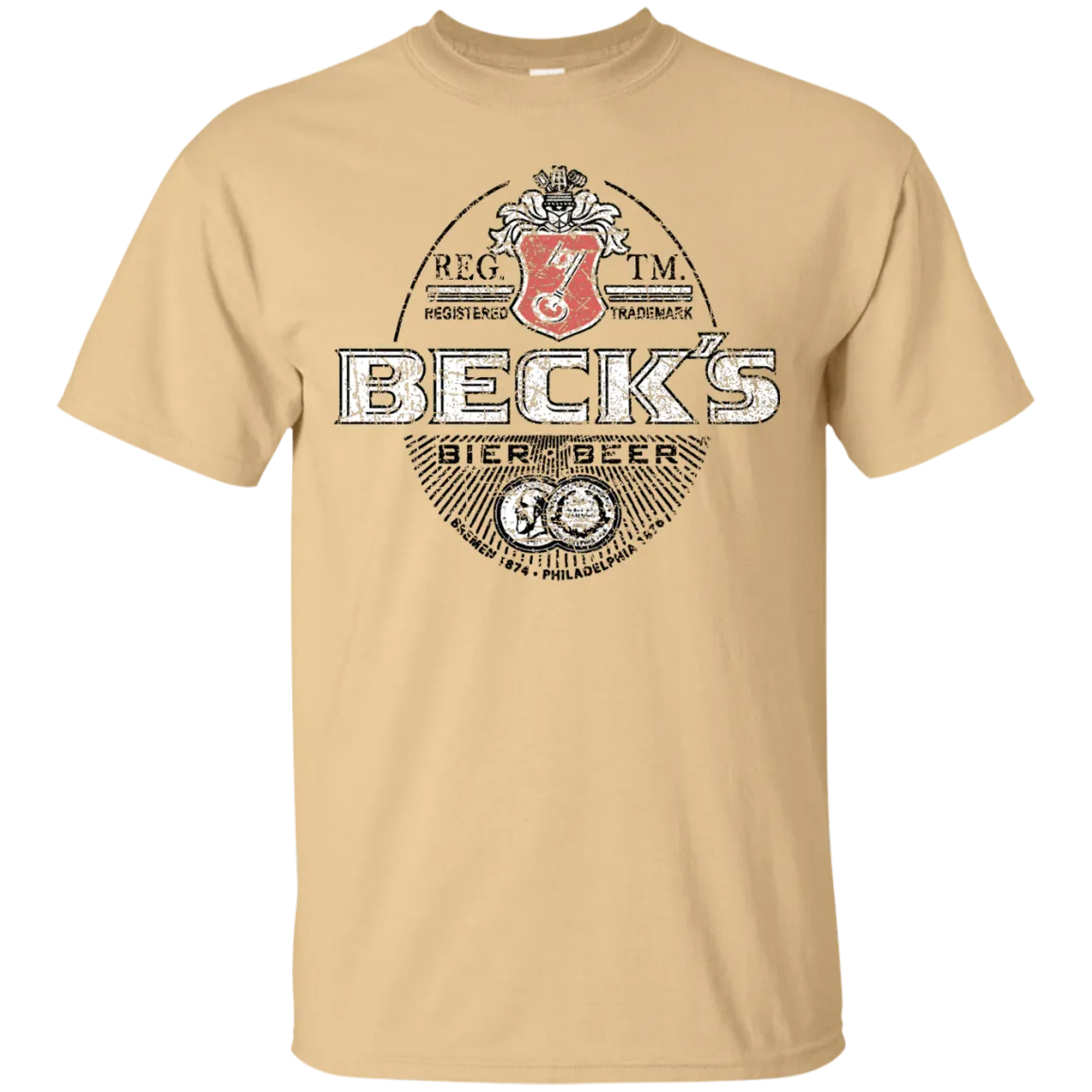 Becks Beer T-Shirt Custom Designed Color Worn Label Pattern