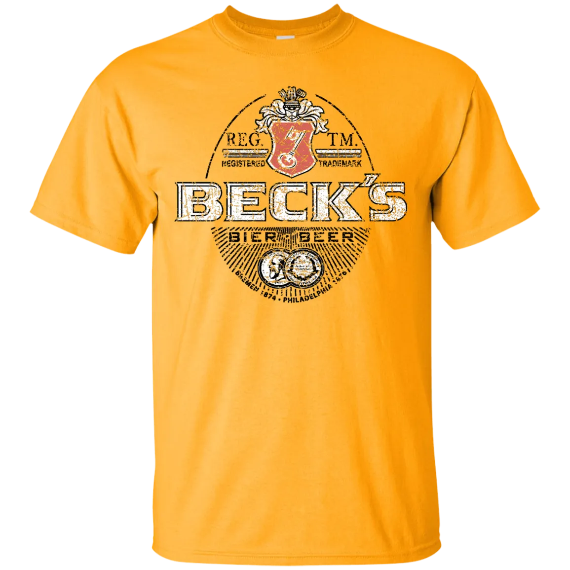 Becks Beer T-Shirt Custom Designed Color Worn Label Pattern