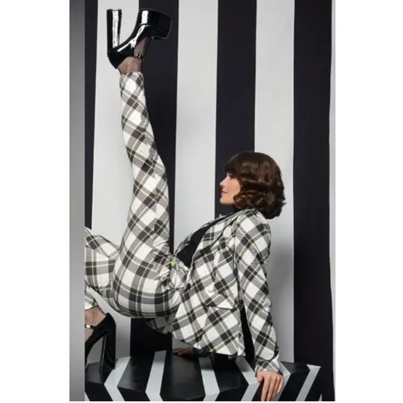 Beetle Juice Unique Vintage Cosplay Green Black Plaid Jacket Blazer Sz 1X (16)