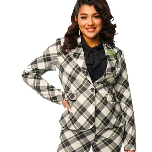 Beetle Juice Unique Vintage Cosplay Green Black Plaid Jacket Blazer Sz 1X (16)