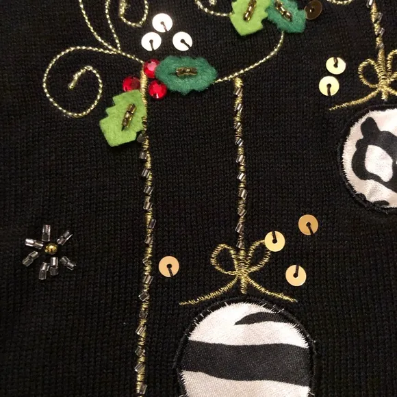 Berek Christmas Rudolph Beaded Sequins Embroidery Holidays Black Knit Sweater XL