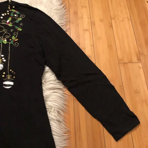 Berek Christmas Rudolph Beaded Sequins Embroidery Holidays Black Knit Sweater XL