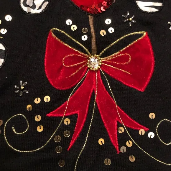 Berek Christmas Rudolph Beaded Sequins Embroidery Holidays Black Knit Sweater XL