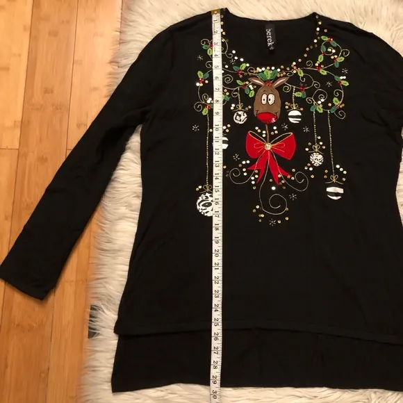Berek Christmas Rudolph Beaded Sequins Embroidery Holidays Black Knit Sweater XL