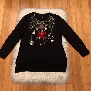 Berek Christmas Rudolph Beaded Sequins Embroidery Holidays Black Knit Sweater XL
