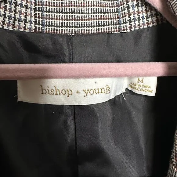 BISHOP   YOUNG Double Breasted Glen Plaid Oversized Blazer Gray {QQ20}