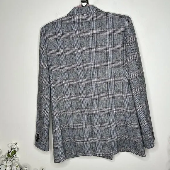 BISHOP   YOUNG Double Breasted Glen Plaid Oversized Blazer Gray {QQ20}