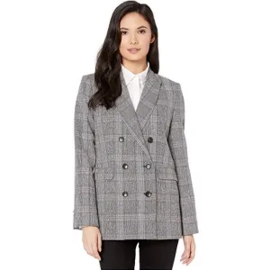 BISHOP   YOUNG Double Breasted Glen Plaid Oversized Blazer Gray {QQ20}