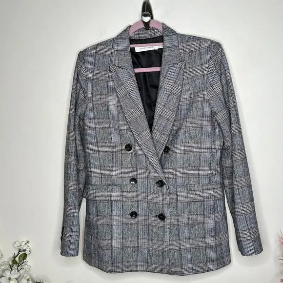 BISHOP   YOUNG Double Breasted Glen Plaid Oversized Blazer Gray {QQ20}