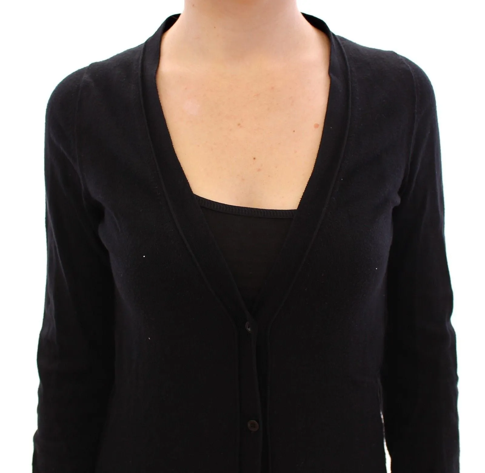 Black Cotton Long Cardigan Sweater Top