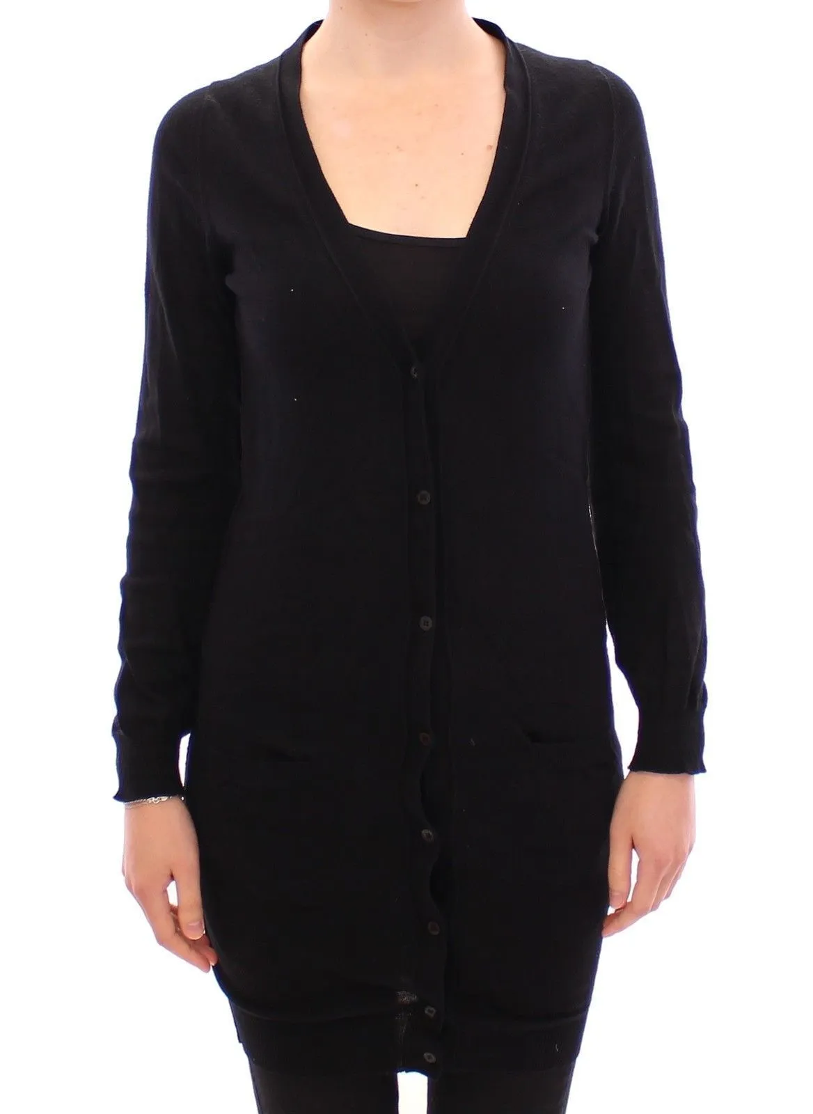 Black Cotton Long Cardigan Sweater Top