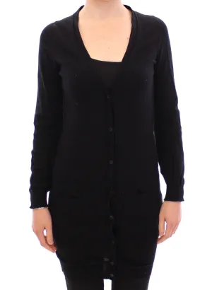 Black Cotton Long Cardigan Sweater Top