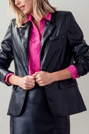 Black Faux Leather Blazer