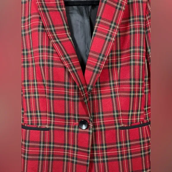 Black Label by Evan Picone Red Plaid Blazer Preppy Academia Clueless 90’s Plaid