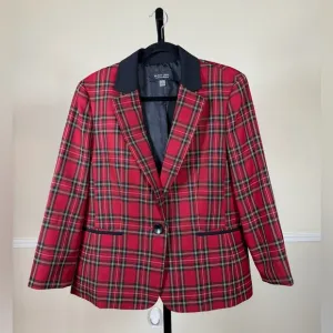 Black Label by Evan Picone Red Plaid Blazer Preppy Academia Clueless 90’s Plaid