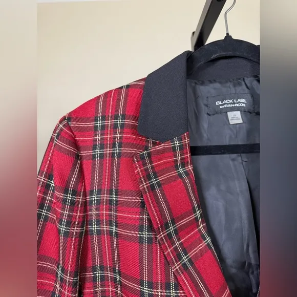 Black Label by Evan Picone Red Plaid Blazer Preppy Academia Clueless 90’s Plaid