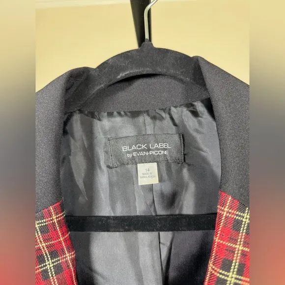 Black Label by Evan Picone Red Plaid Blazer Preppy Academia Clueless 90’s Plaid